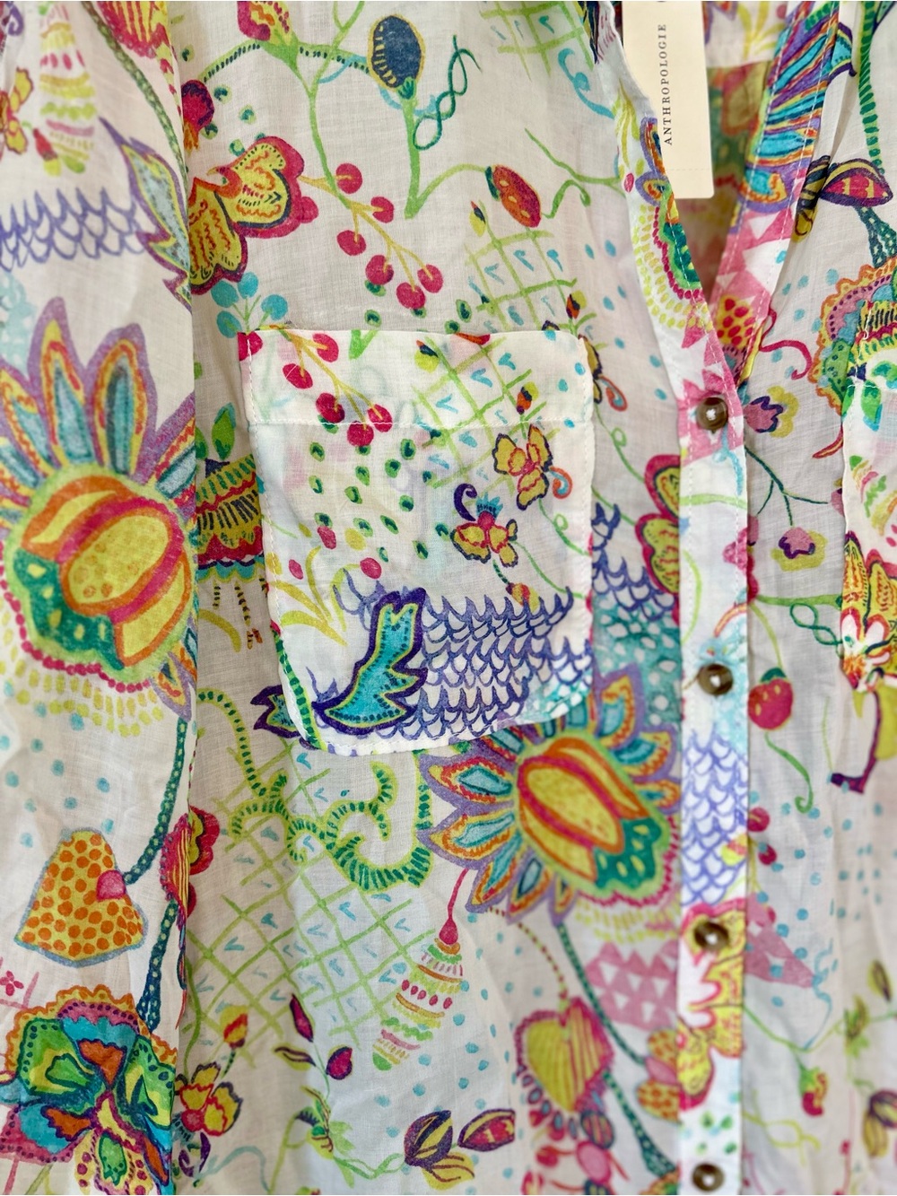NWT Anthropologie Pilcro Multicolor ButtonUp Shirt Modal Size Small Boho Floral - Picture 5 of 9